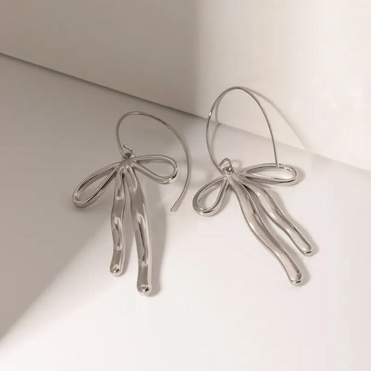 1 Pair IG Style Elegant Bow Knot Stainless Steel Drop Earrings