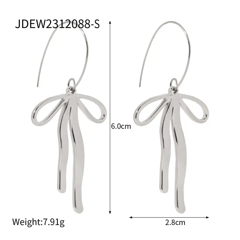 1 Pair IG Style Elegant Bow Knot Stainless Steel Drop Earrings