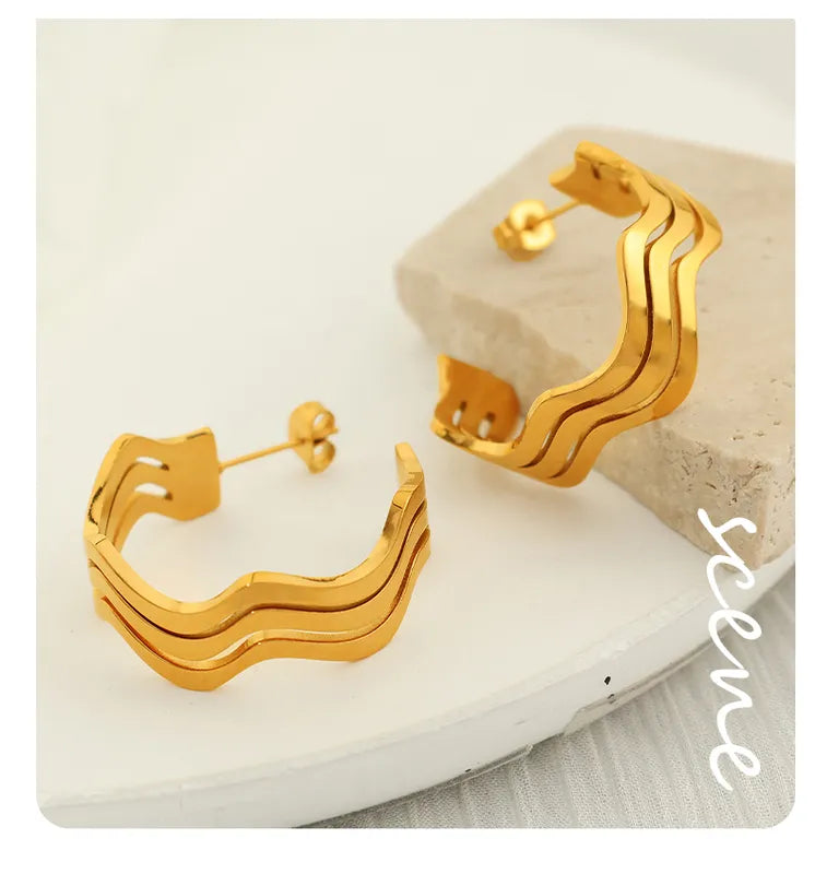 1 Pair IG Style Elegant Classic Style Geometric Irregular Polishing Plating 304 Stainless Steel 18K Gold Plated Ear Studs