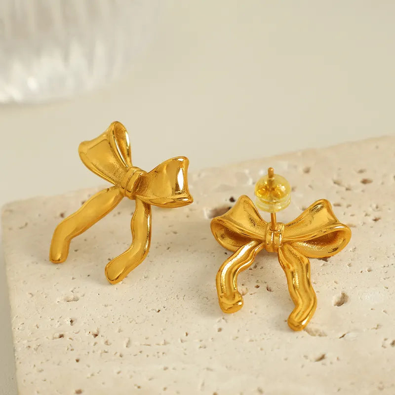 1 Pair IG Style Elegant French Style Bow Knot Polishing Plating 304 Stainless Steel 18K Gold Plated Ear Studs