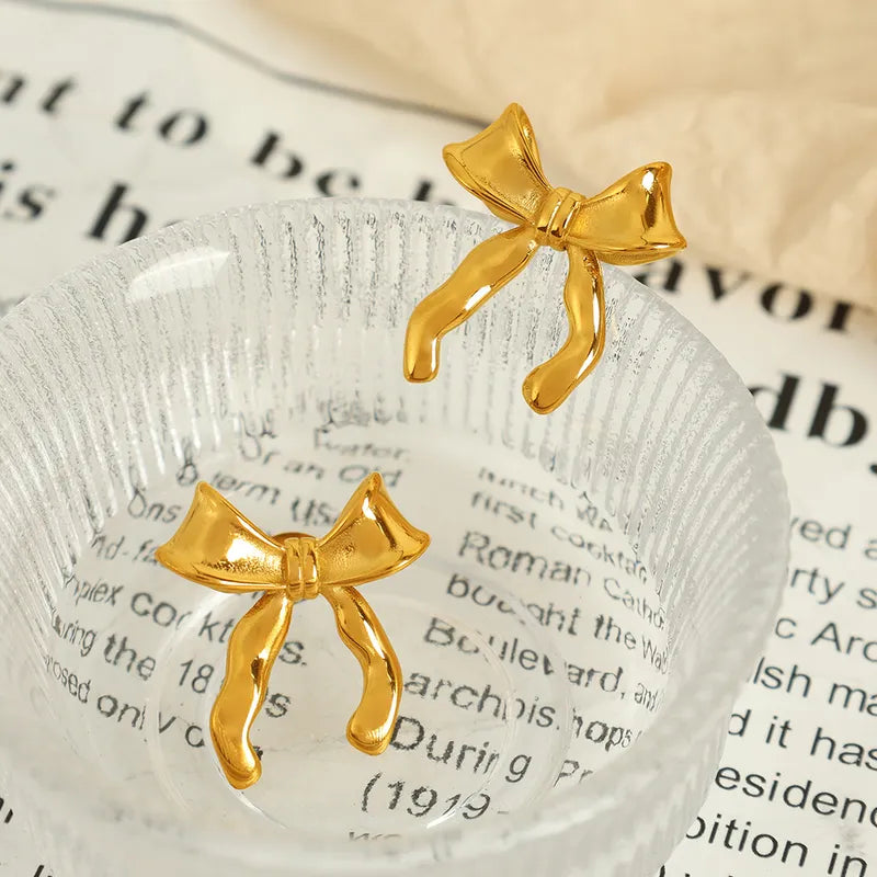 1 Pair IG Style Elegant French Style Bow Knot Polishing Plating 304 Stainless Steel 18K Gold Plated Ear Studs