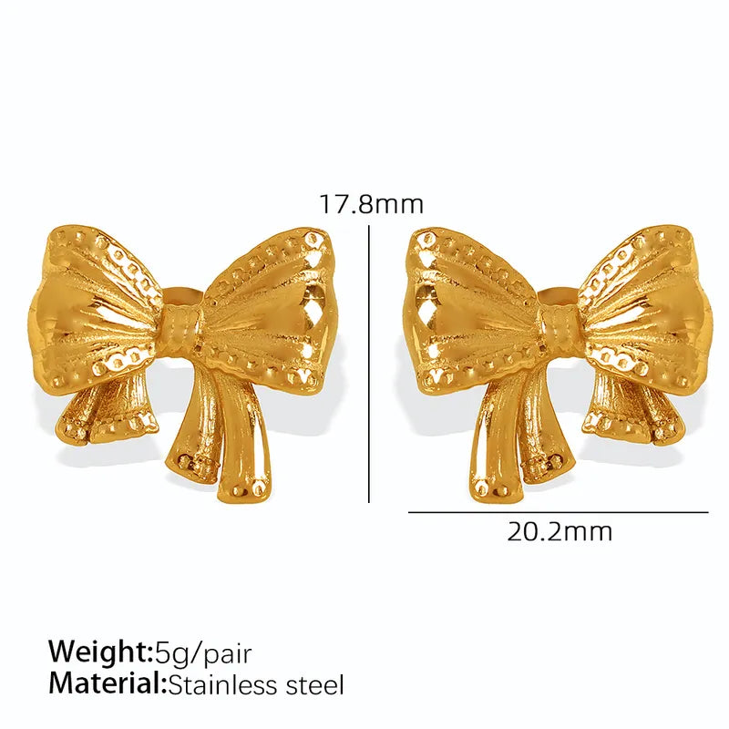 1 Pair IG Style Elegant French Style C Shape Bow Knot Polishing Plating Inlay 304 Stainless Steel Imitation Pearl 18K Gold Plated Ear Studs