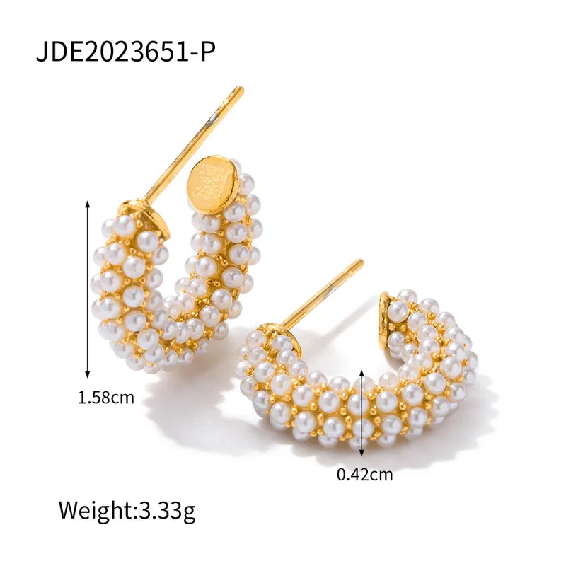 1 Pair IG Style Elegant Lady C Shape Inlay 316 Stainless Steel Artificial Pearls 18K Gold Plated Earrings