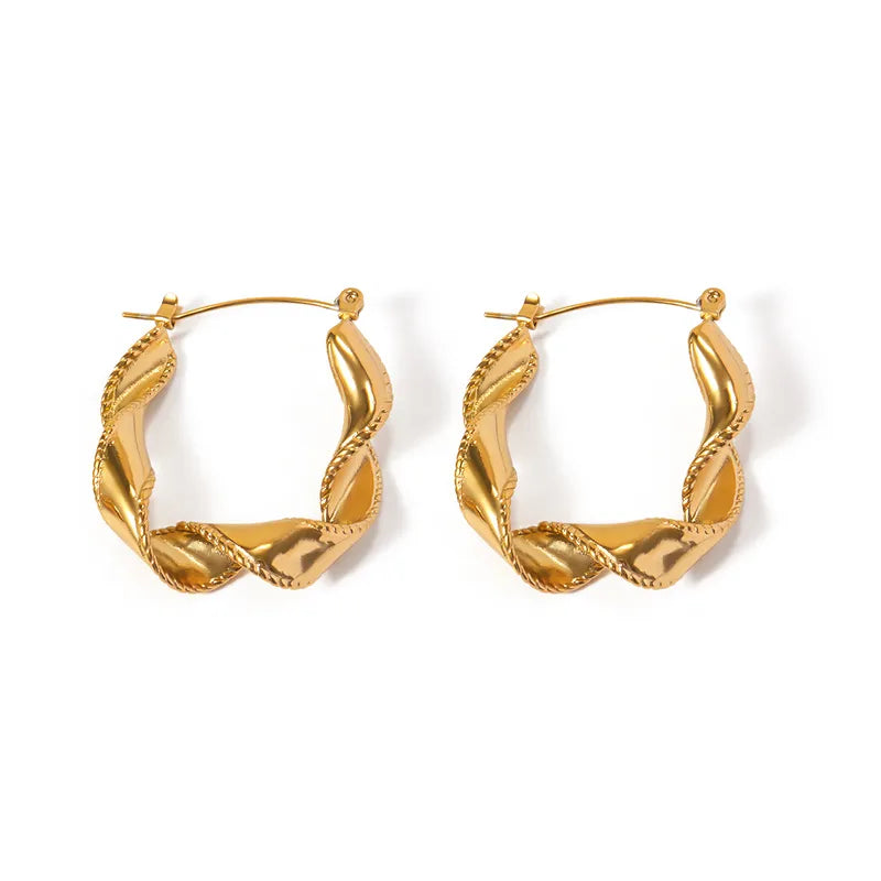 1 Pair IG Style Elegant Modern Style Waves 304 Stainless Steel 18K Gold Plated Hoop Earrings