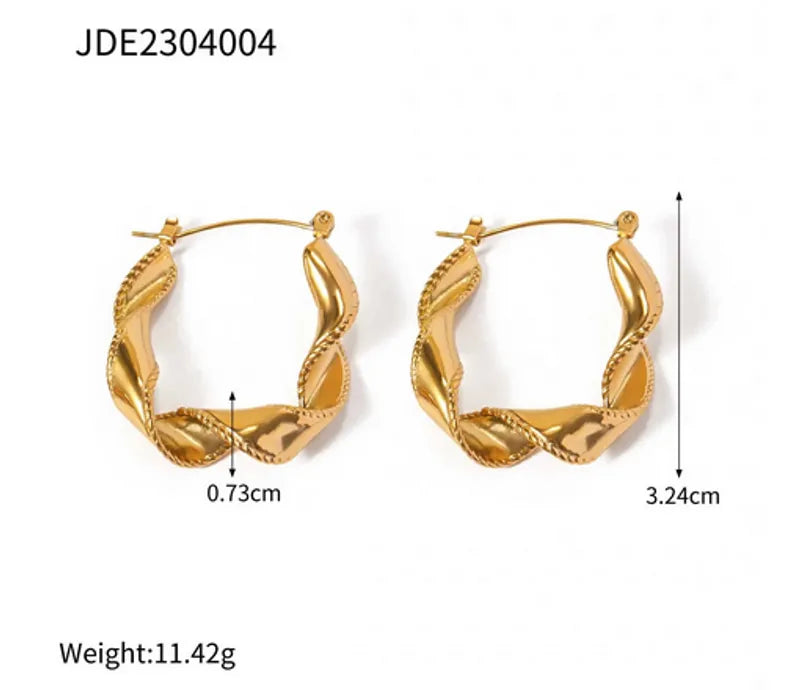 1 Pair IG Style Elegant Modern Style Waves 304 Stainless Steel 18K Gold Plated Hoop Earrings