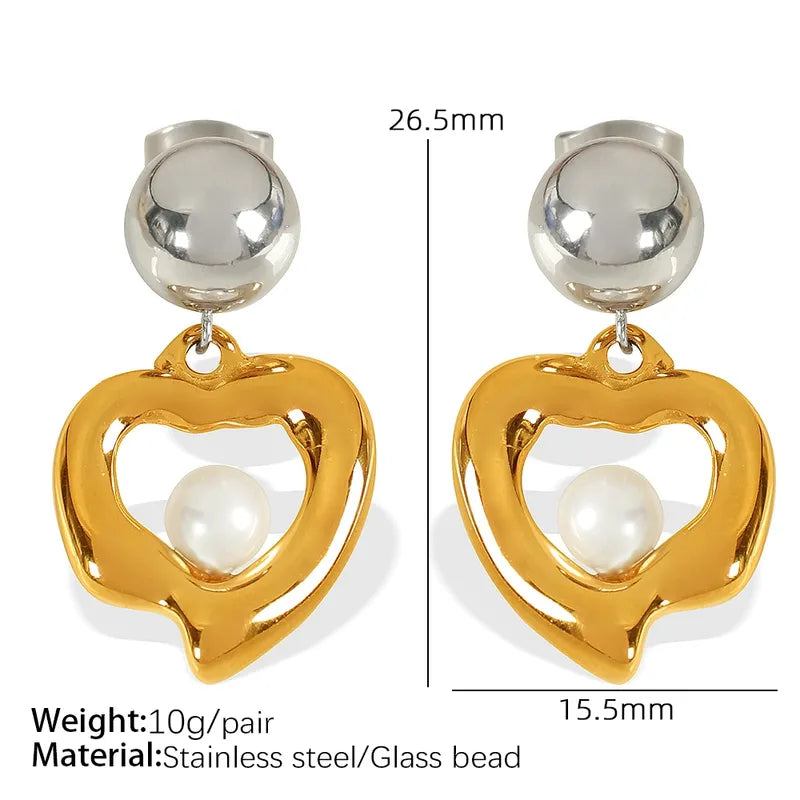 1 Pair IG Style Elegant Retro Heart Shape Polishing Hollow Out Inlay 304 Stainless Steel Glass Bead 18K Gold Plated Drop Earrings