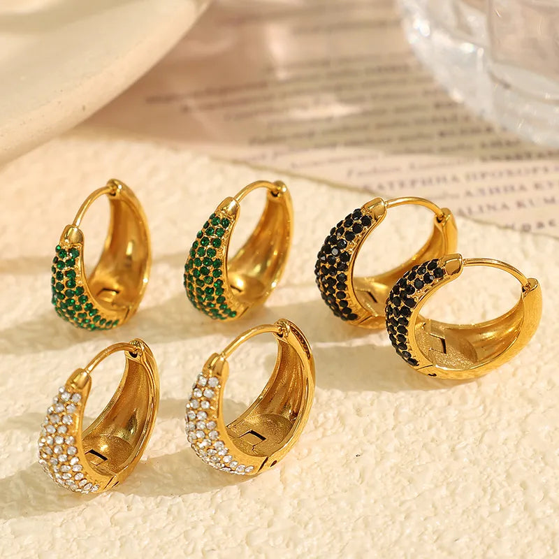 1 Pair IG Style Elegant Round Polishing Plating Inlay 304 Stainless Steel Rhinestones 18K Gold Plated Earrings