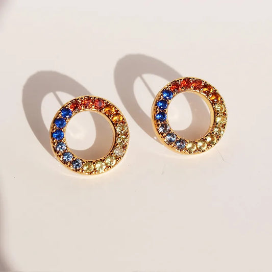 1 Pair IG Style Elegant Simple Style Circle Hollow Out Inlay Brass Zircon 24K Gold Plated Ear Studs