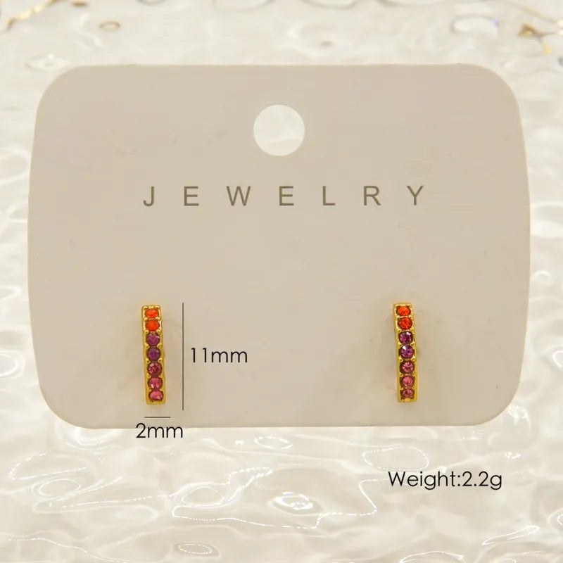 1 Pair IG Style Elegant Simple Style Geometric Inlay 304 Stainless Steel Rhinestones 14K Gold Plated Ear Studs