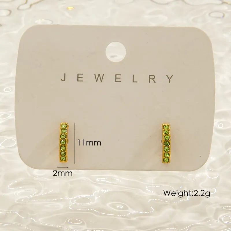 1 Pair IG Style Elegant Simple Style Geometric Inlay 304 Stainless Steel Rhinestones 14K Gold Plated Ear Studs