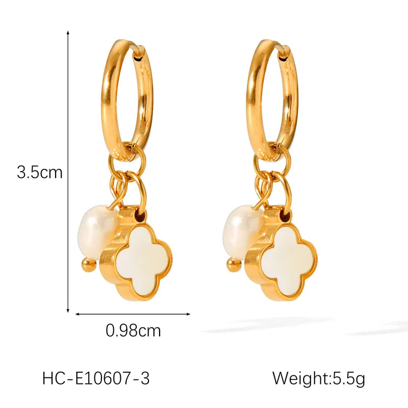 1 Pair IG Style Elegant Simple Style Pentagram Four Leaf Clover Heart Shape 304 Stainless Steel Titanium Steel 18K Gold Plated Drop Earrings