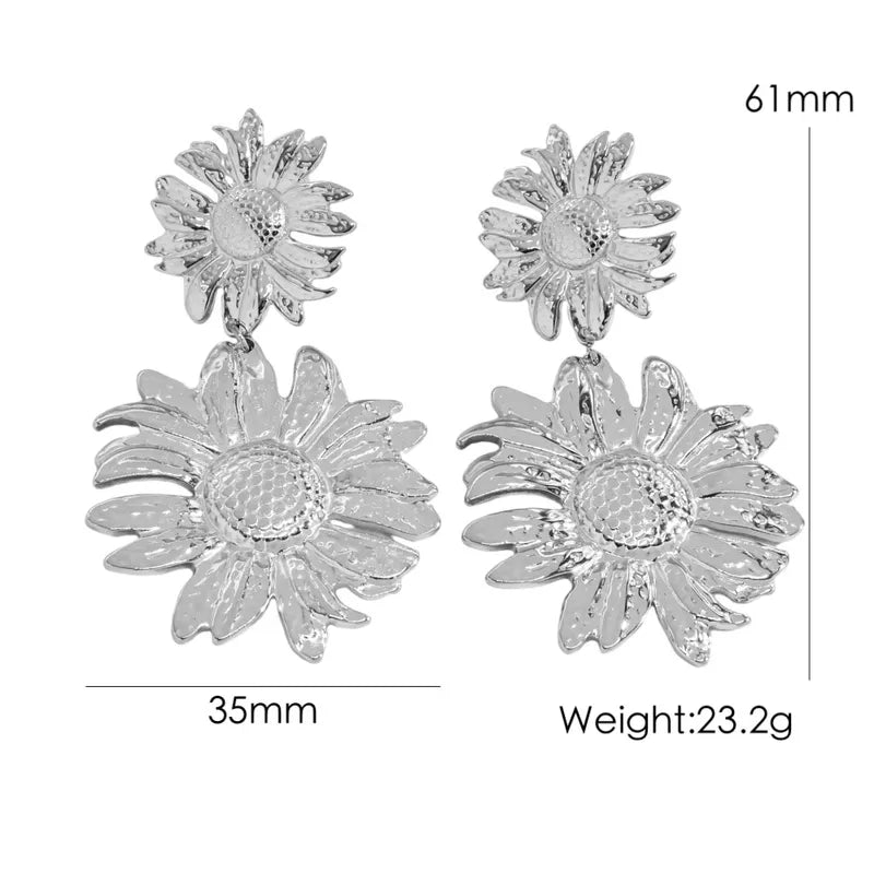 1 Pair IG Style Elegant Simple Style Sunflower 304 Stainless Steel 14K Gold Plated Drop Earrings