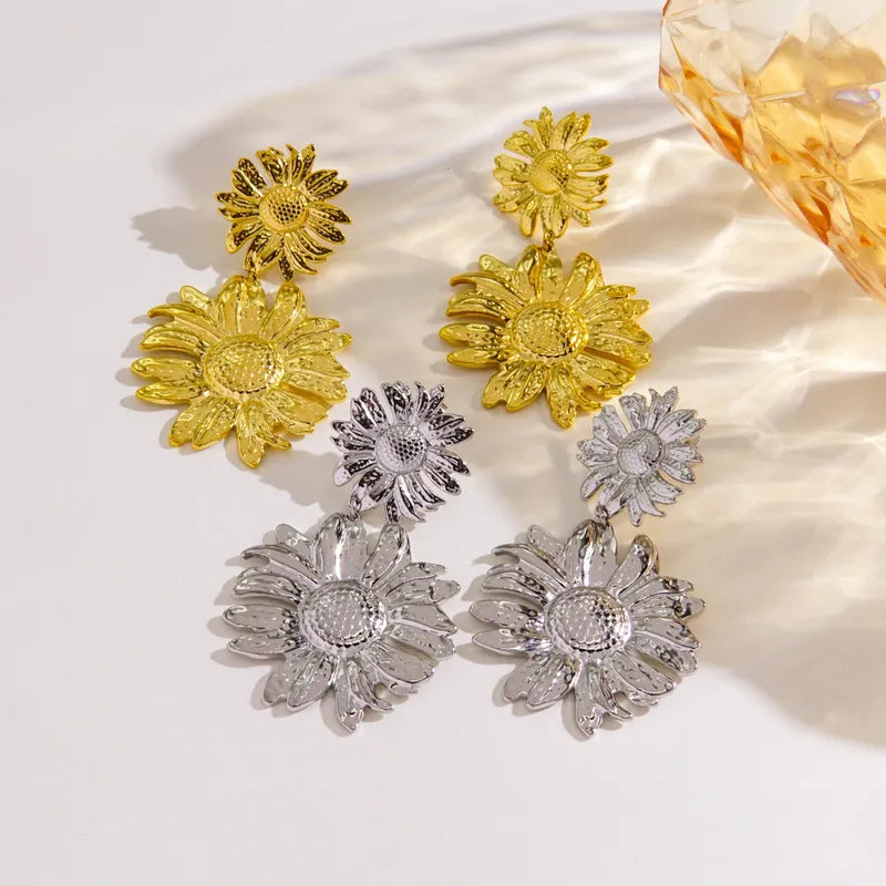 1 Pair IG Style Elegant Simple Style Sunflower 304 Stainless Steel 14K Gold Plated Drop Earrings