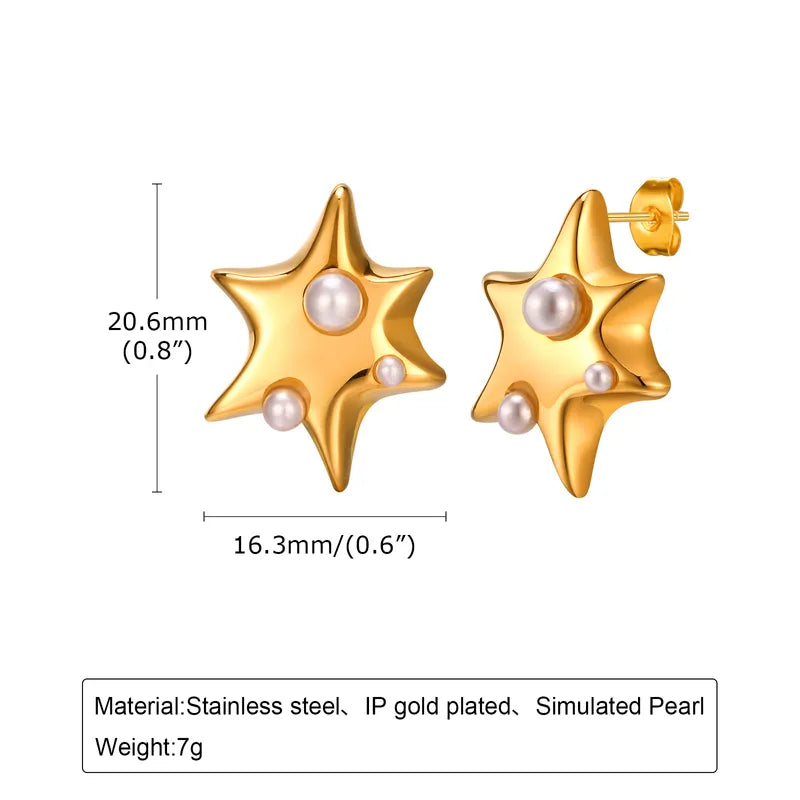 1 Pair IG Style Elegant Streetwear Hexagram Inlay 201 Stainless Steel Artificial Pearls 18K Gold Plated Ear Studs