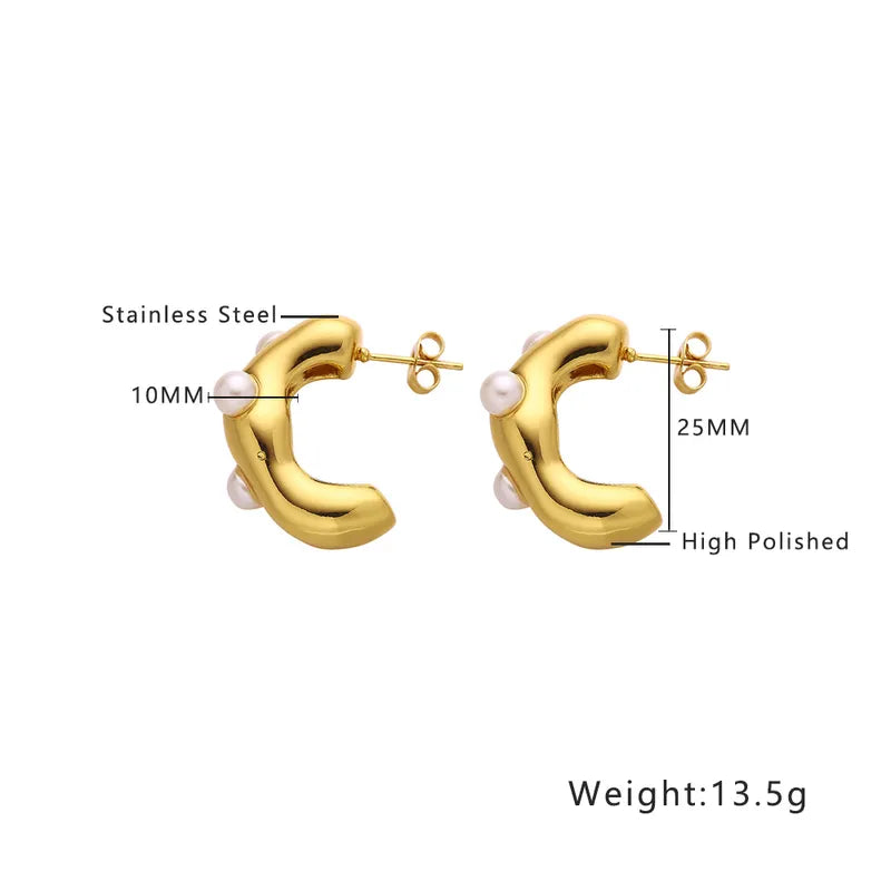 1 Pair IG Style Elegant Vintage Style C Shape Inlay 304 Stainless Steel Titanium Steel Pearl 18K Gold Plated Ear Studs