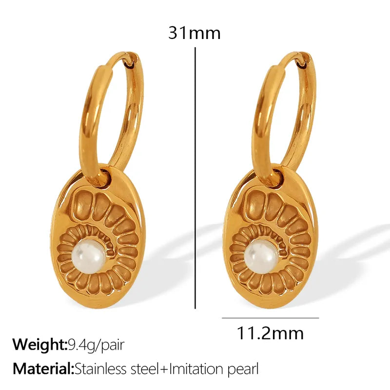 1 Pair IG Style Elegant Vintage Style Footprint Polishing Plating Inlay 304 Stainless Steel Artificial Pearls 18K Gold Plated Earrings