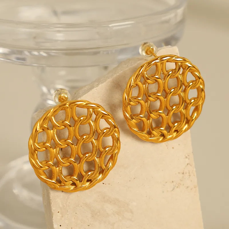 1 Pair IG Style Elegant Vintage Style Grid Polishing Hollow Out 304 Stainless Steel 18K Gold Plated Ear Studs