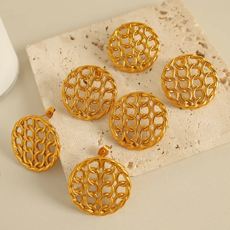 1 Pair IG Style Elegant Vintage Style Grid Polishing Hollow Out 304 Stainless Steel 18K Gold Plated Ear Studs