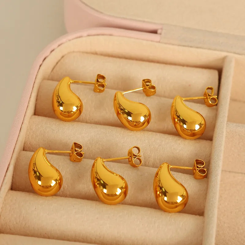 1 Pair IG Style Elegant Water Droplets Polishing 304 Stainless Steel 18K Gold Plated Ear Studs