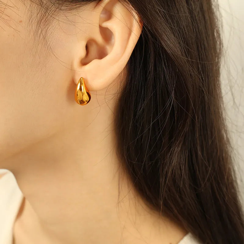 1 Pair IG Style Elegant Water Droplets Polishing 304 Stainless Steel 18K Gold Plated Ear Studs