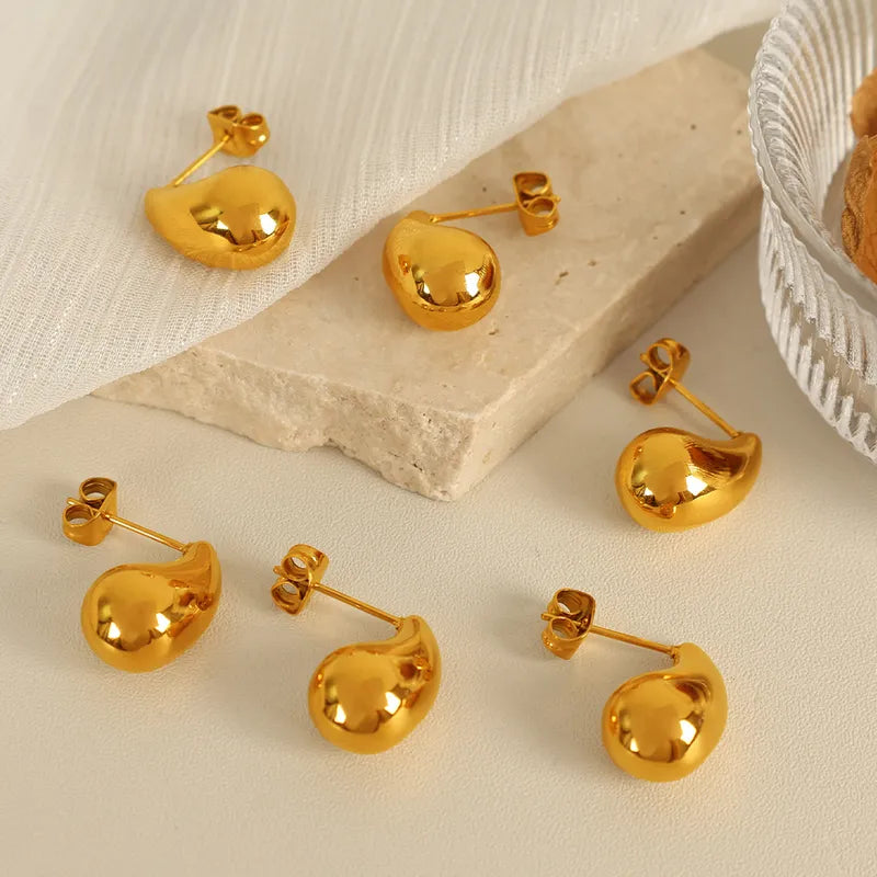 1 Pair IG Style Elegant Water Droplets Polishing 304 Stainless Steel 18K Gold Plated Ear Studs