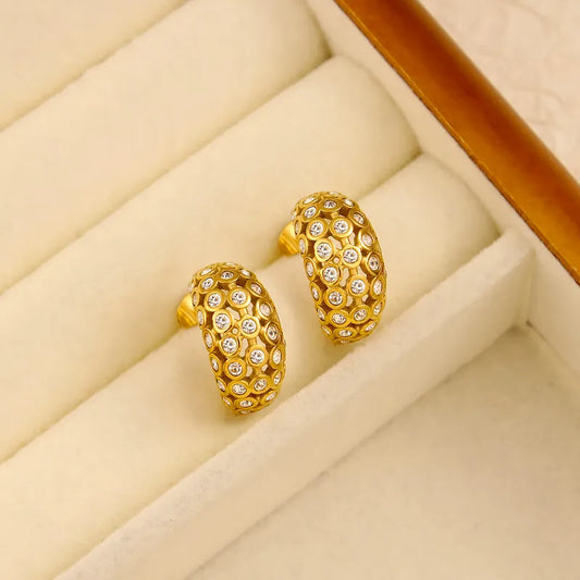 1 Pair IG Style Exaggerated Japanese Style C Shape Inlay 304 Stainless Steel 316 Stainless Steel Rhinestones 18K Gold Plated Earrings