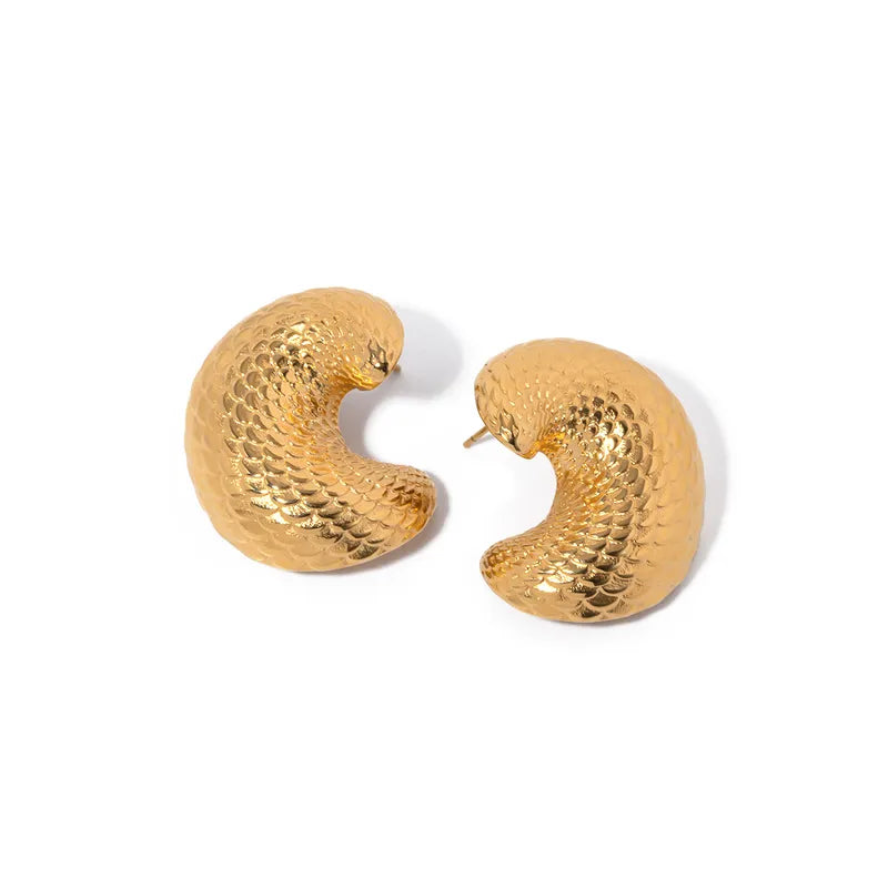 1 Pair IG Style Fish Scales 316 Stainless Steel 18K Gold Plated Earrings