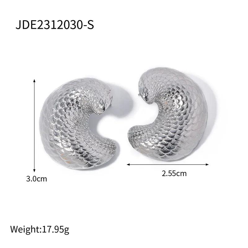 1 Pair IG Style Fish Scales 316 Stainless Steel 18K Gold Plated Earrings