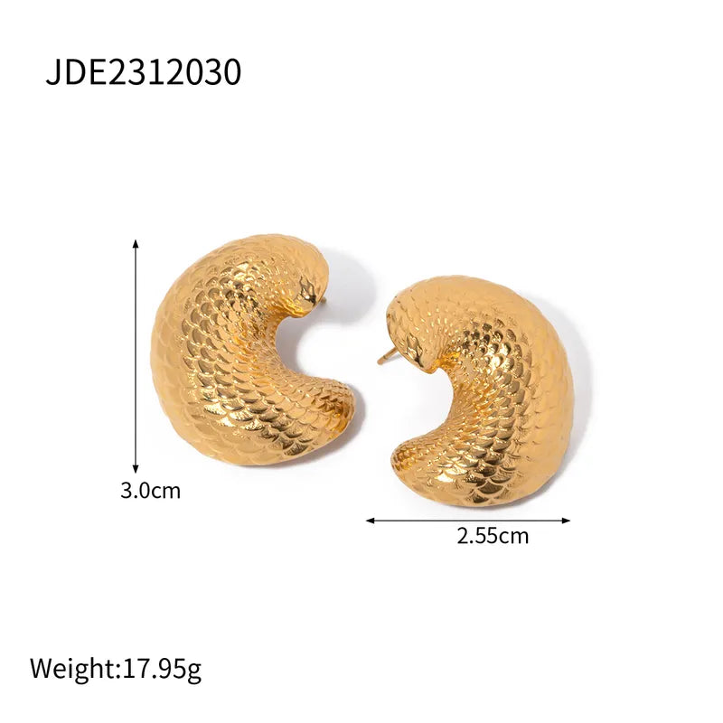 1 Pair IG Style Fish Scales 316 Stainless Steel 18K Gold Plated Earrings