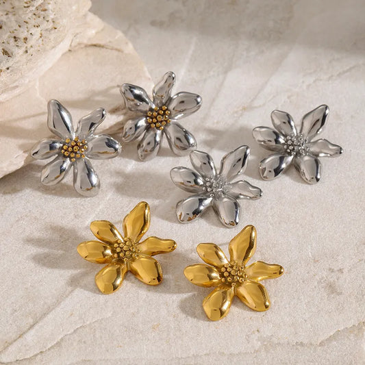 1 Pair IG Style Flower 316 Stainless Steel 18K Gold Plated Ear Studs