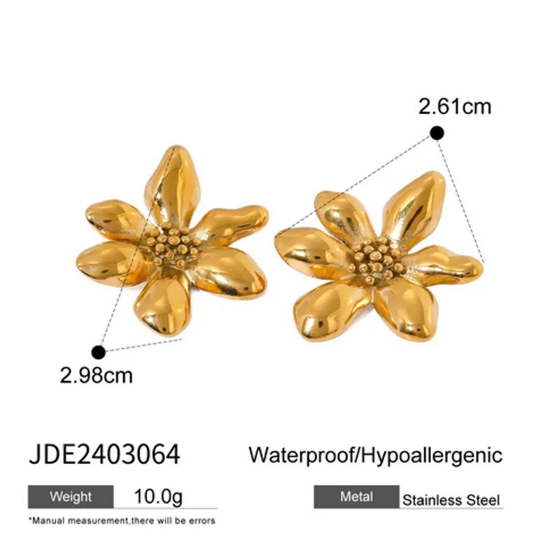 1 Pair IG Style Flower 316 Stainless Steel 18K Gold Plated Ear Studs