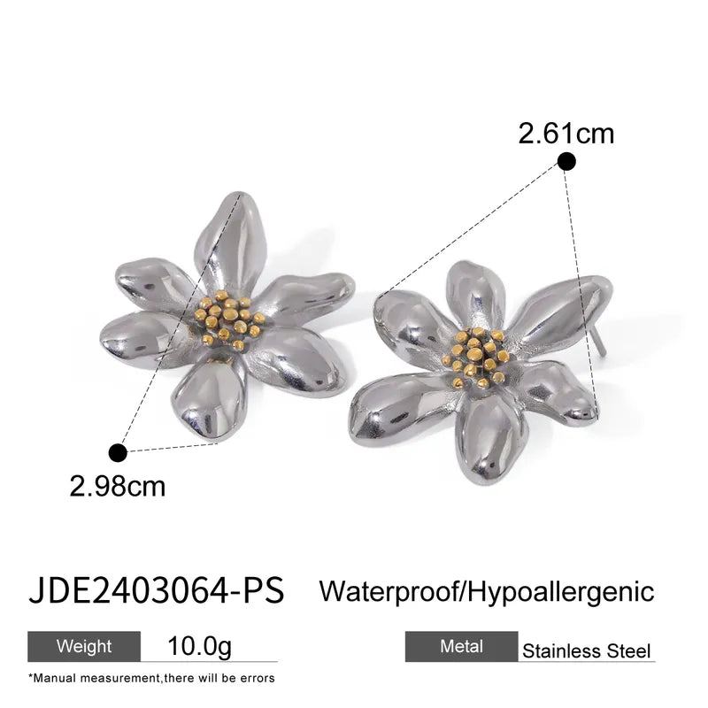 1 Pair IG Style Flower 316 Stainless Steel 18K Gold Plated Ear Studs