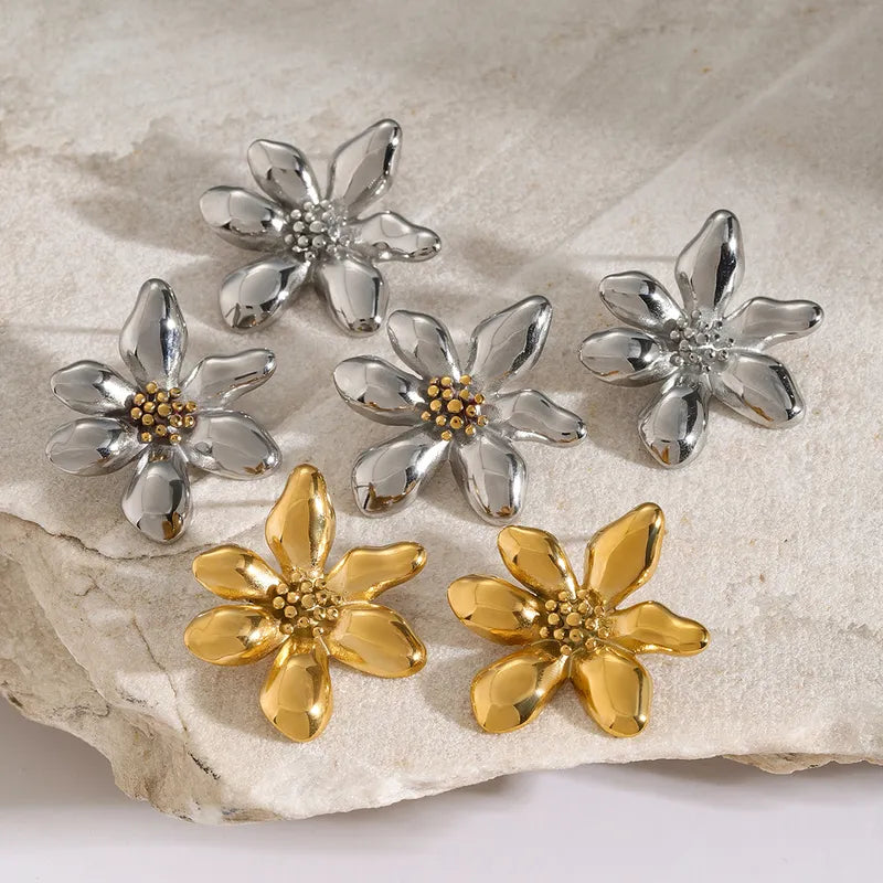 1 Pair IG Style Flower 316 Stainless Steel 18K Gold Plated Ear Studs