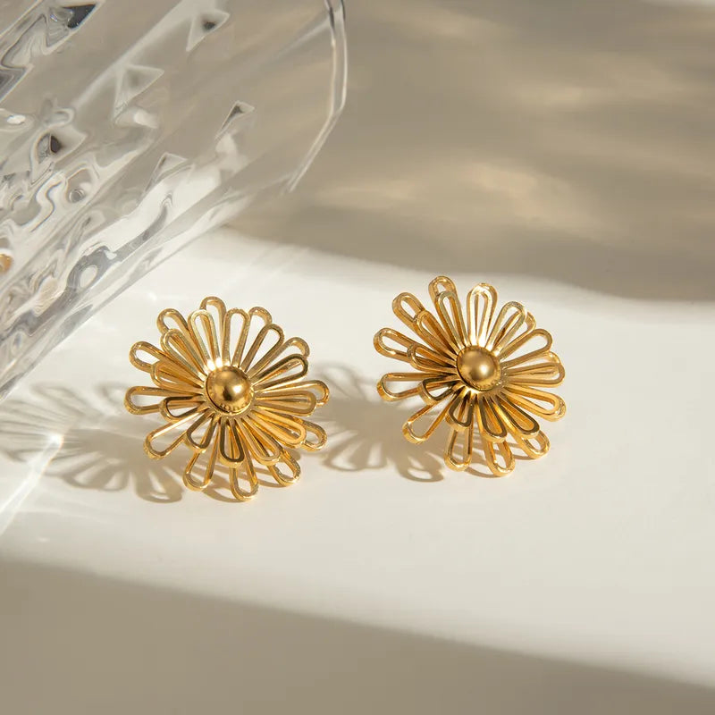 1 Pair IG Style Flower Daisy 304 Stainless Steel 18K Gold Plated Ear Studs