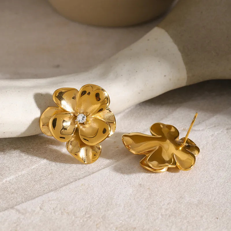 1 Pair IG Style Flower Plating 316 Stainless Steel 18K Gold Plated Ear Studs