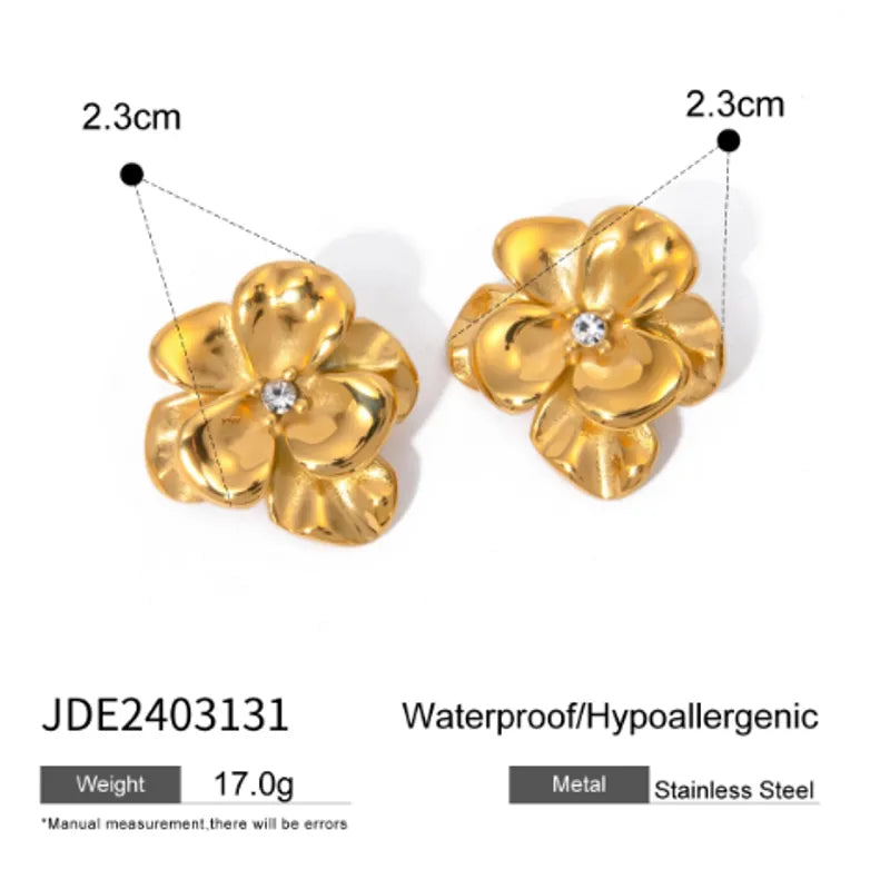 1 Pair IG Style Flower Plating 316 Stainless Steel 18K Gold Plated Ear Studs