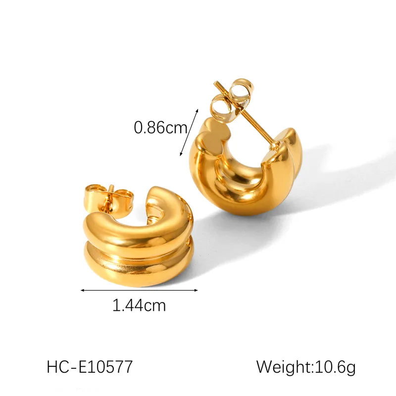 1 Pair IG Style French Style C Shape Mixed Metal 304 Stainless Steel Titanium Steel 18K Gold Plated Ear Studs