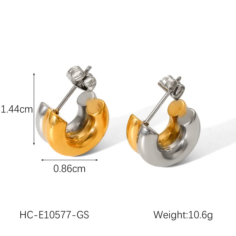 1 Pair IG Style French Style C Shape Mixed Metal 304 Stainless Steel Titanium Steel 18K Gold Plated Ear Studs