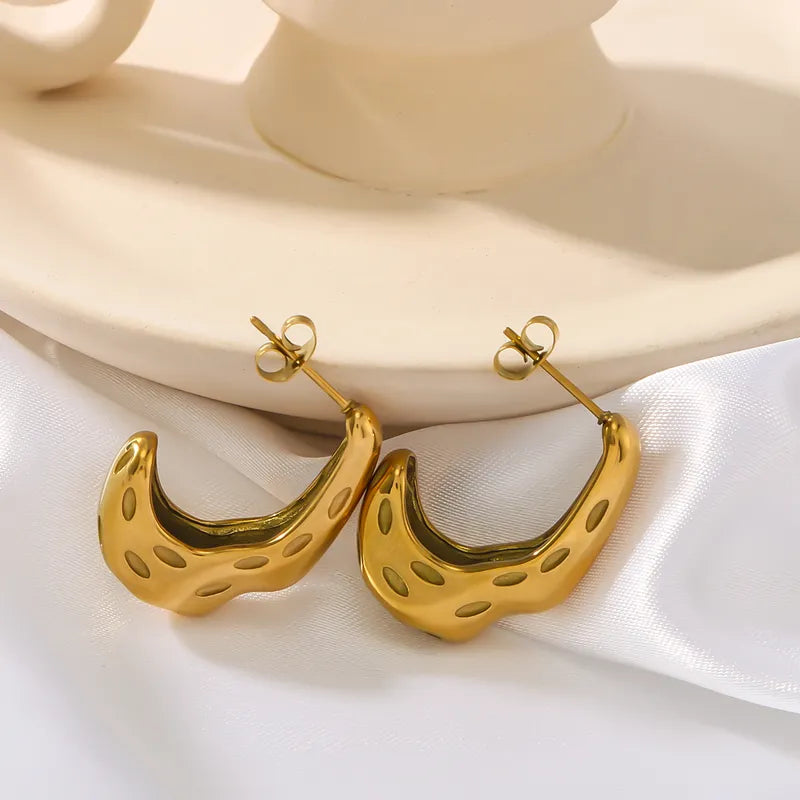 1 Pair IG Style French Style Classic Style C Shape Polishing Plating 304 Stainless Steel 18K Gold Plated Earrings