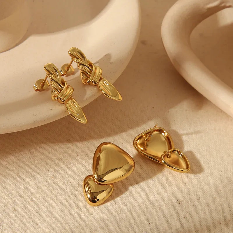 1 Pair IG Style French Style Commute Knot Red Heart 304 Stainless Steel 18K Gold Plated Ear Studs