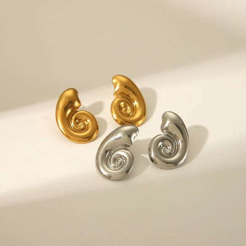 1 Pair IG Style French Style Conch Polishing Plating 304 Stainless Steel 18K Gold Plated Ear Studs