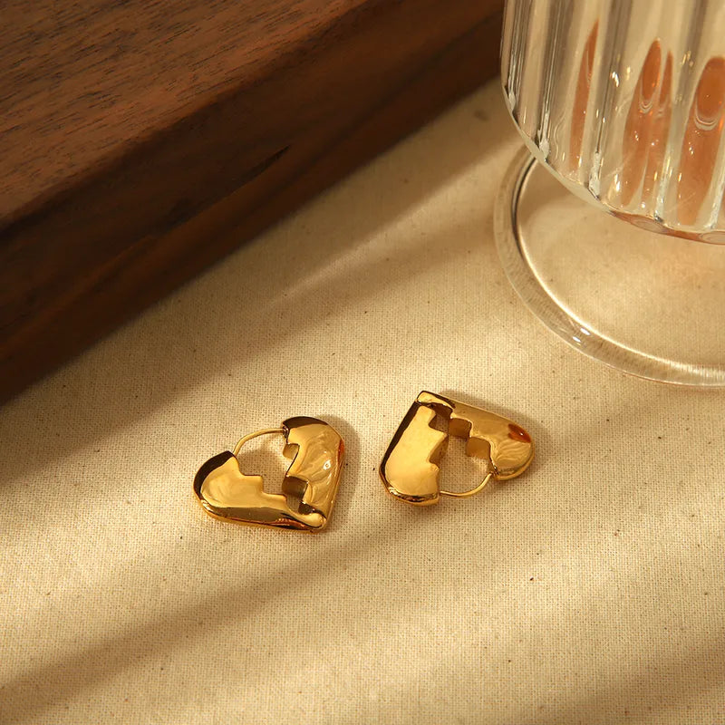 1 Pair IG Style French Style Cool Style Heart Shape Polishing Plating 304 Stainless Steel 18K Gold Plated Earrings