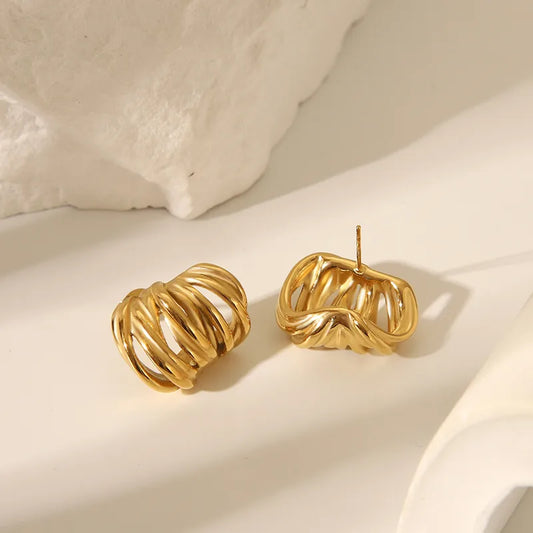 1 Pair IG Style French Style Irregular Layered Polishing Plating 304 Stainless Steel 18K Gold Plated Ear Studs