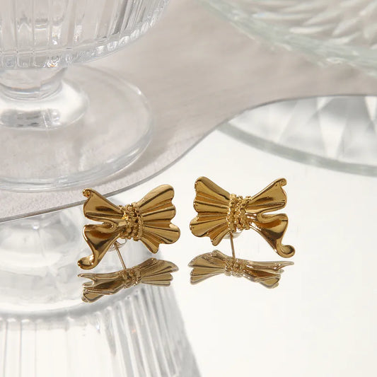 1 Pair IG Style French Style Simple Style Bow Knot 304 Stainless Steel 18K Gold Plated Ear Studs