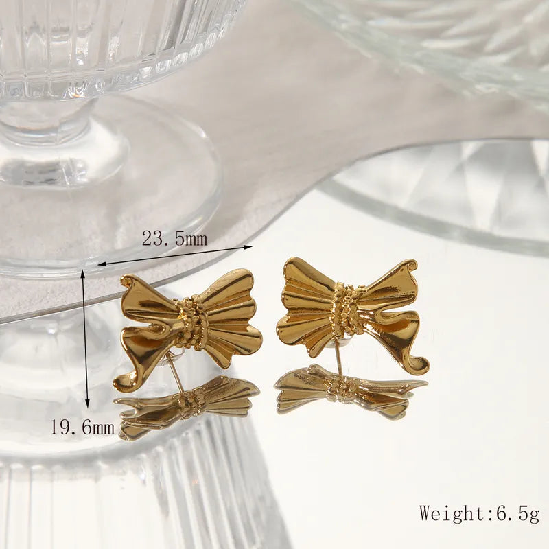 1 Pair IG Style French Style Simple Style Bow Knot 304 Stainless Steel 18K Gold Plated Ear Studs