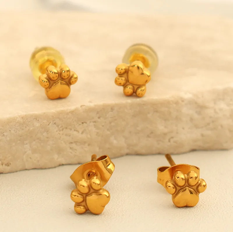 1 Pair IG Style French Style Simple Style Paw Print Polishing Plating 304 Stainless Steel 18K Gold Plated Ear Studs