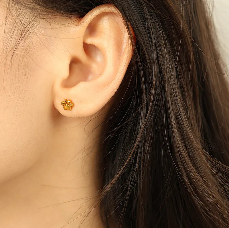 1 Pair IG Style French Style Simple Style Paw Print Polishing Plating 304 Stainless Steel 18K Gold Plated Ear Studs