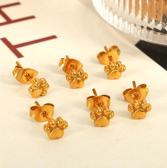 1 Pair IG Style French Style Simple Style Paw Print Polishing Plating 304 Stainless Steel 18K Gold Plated Ear Studs