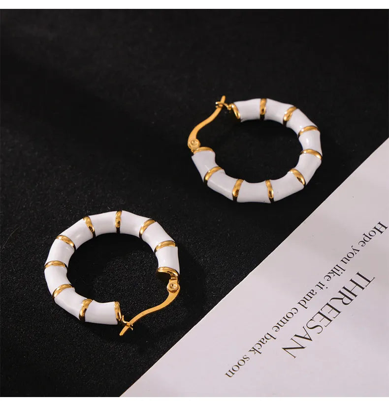 1 Pair IG Style French Style Simple Style U Shape Bamboo Enamel 304 Stainless Steel 18K Gold Plated Earrings