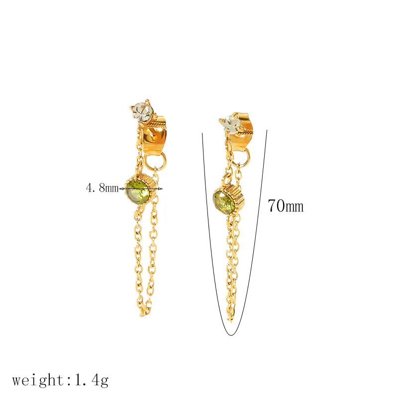 1 Pair IG Style Geometric Inlay 304 Stainless Steel Zircon 18K Gold Plated Drop Earrings